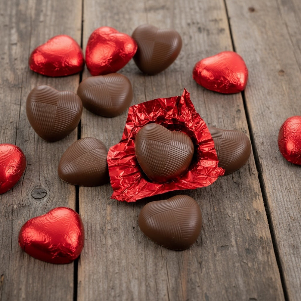 Foiled Milk Chocolate Red Hearts Tub (1kg)
