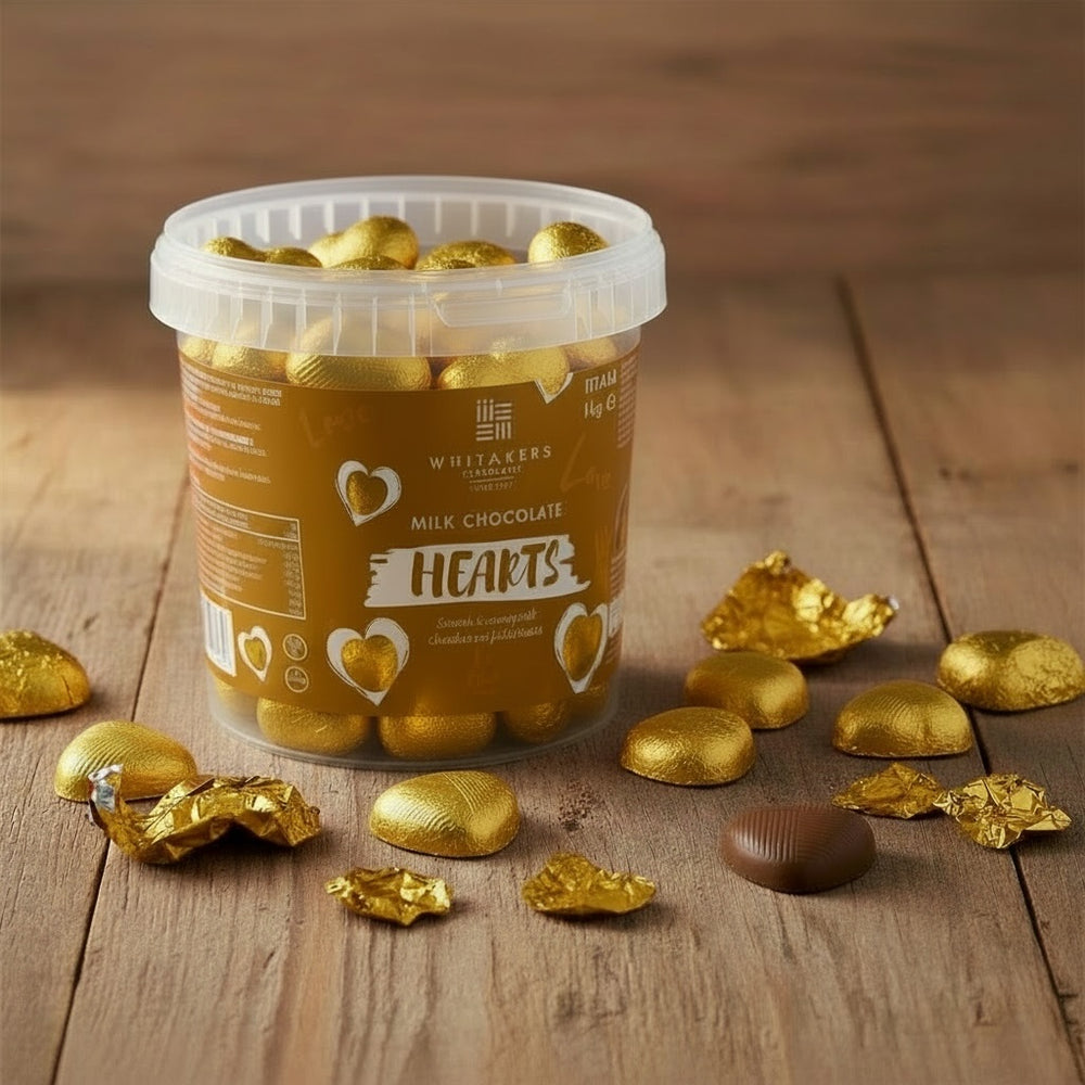Milk Chocolate Gold Foiled Hearts Tub (1kg)