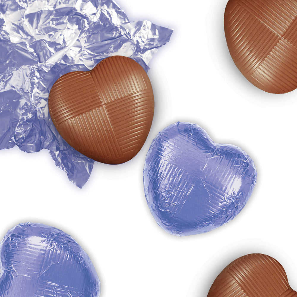 Milk Chocolate Lilac Foiled Hearts (1kg boxes)