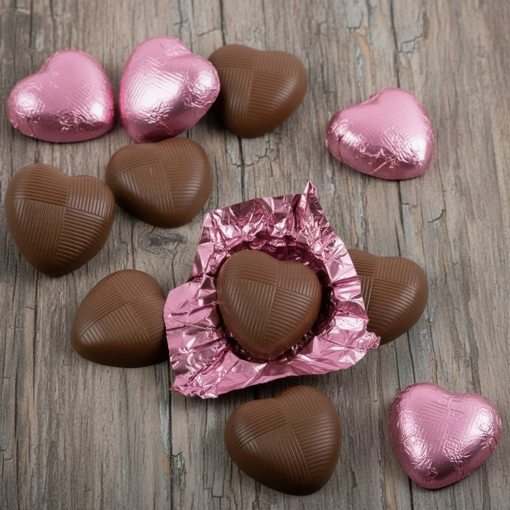 Milk Chocolate Pink Foiled Hearts Tub (1kg)