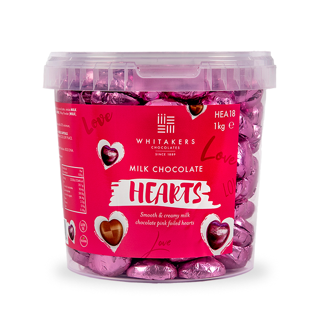 Milk Chocolate Pink Foiled Hearts Tub (1kg)