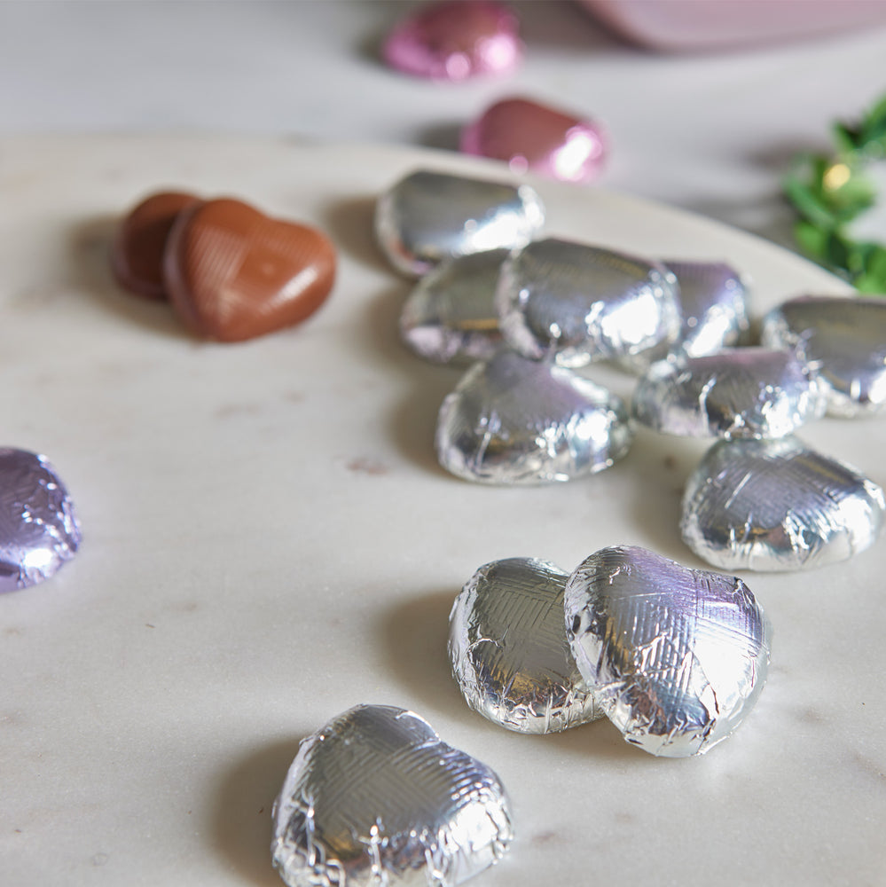 Milk Chocolate Silver Foiled Hearts (1kg boxes)