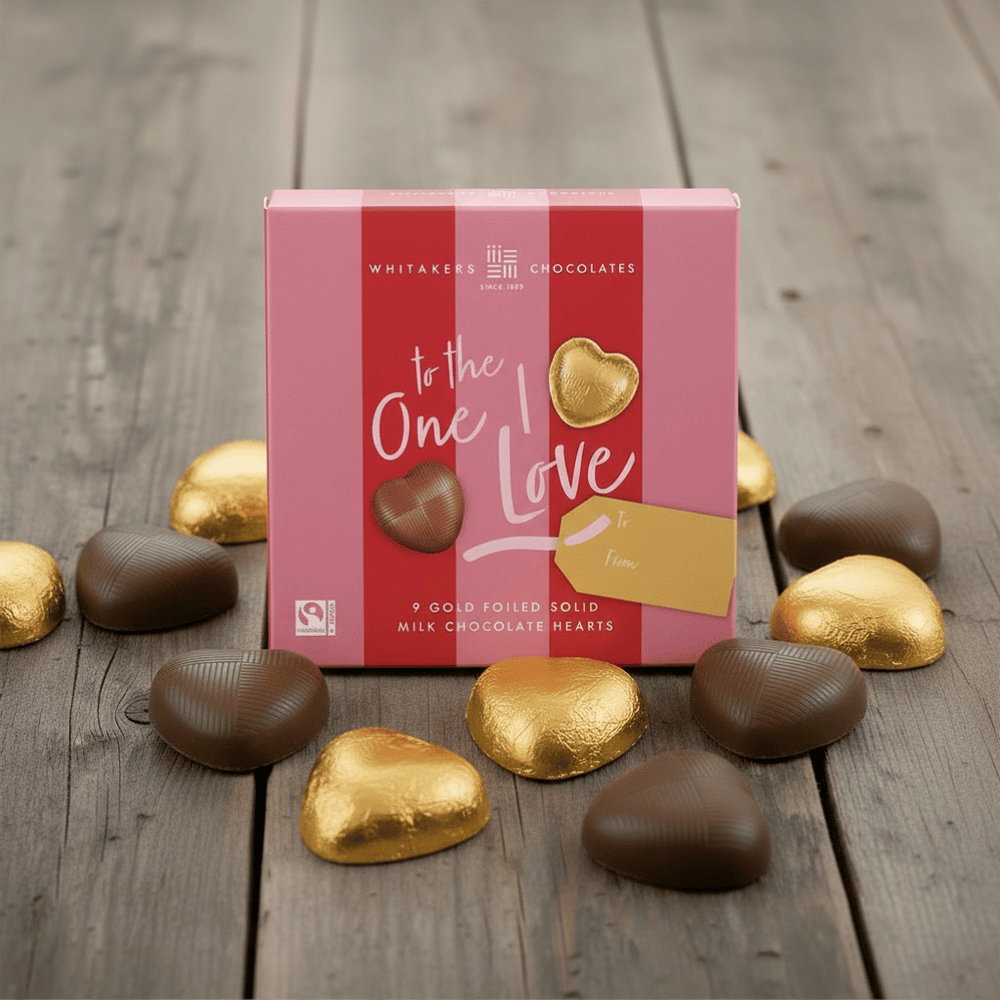Milk chocolate 'To The One I Love' Gold Hearts Gift Box (55g)