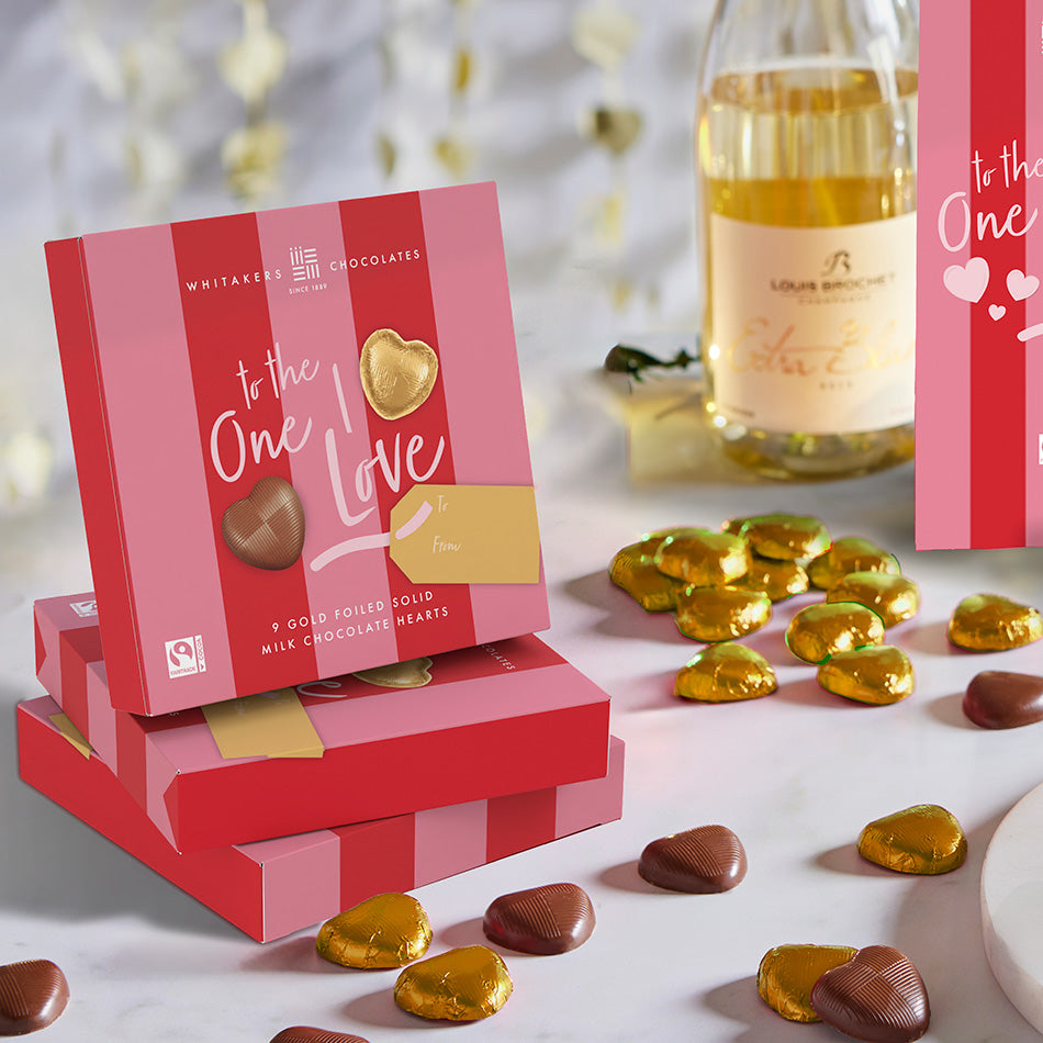 Milk chocolate 'To The One I Love' Gold Hearts Gift Box (55g)